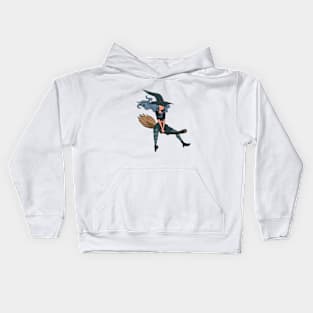 the witch on the broom Kids Hoodie